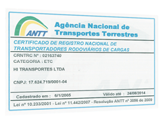 Certificado ANTT